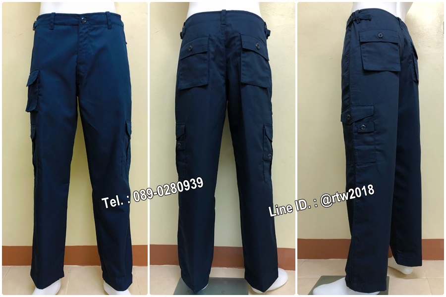 กางเกงช่างผ้าคอมทรงทหาร 7 กระเป๋า สีกรมท่า (รหัส B1)