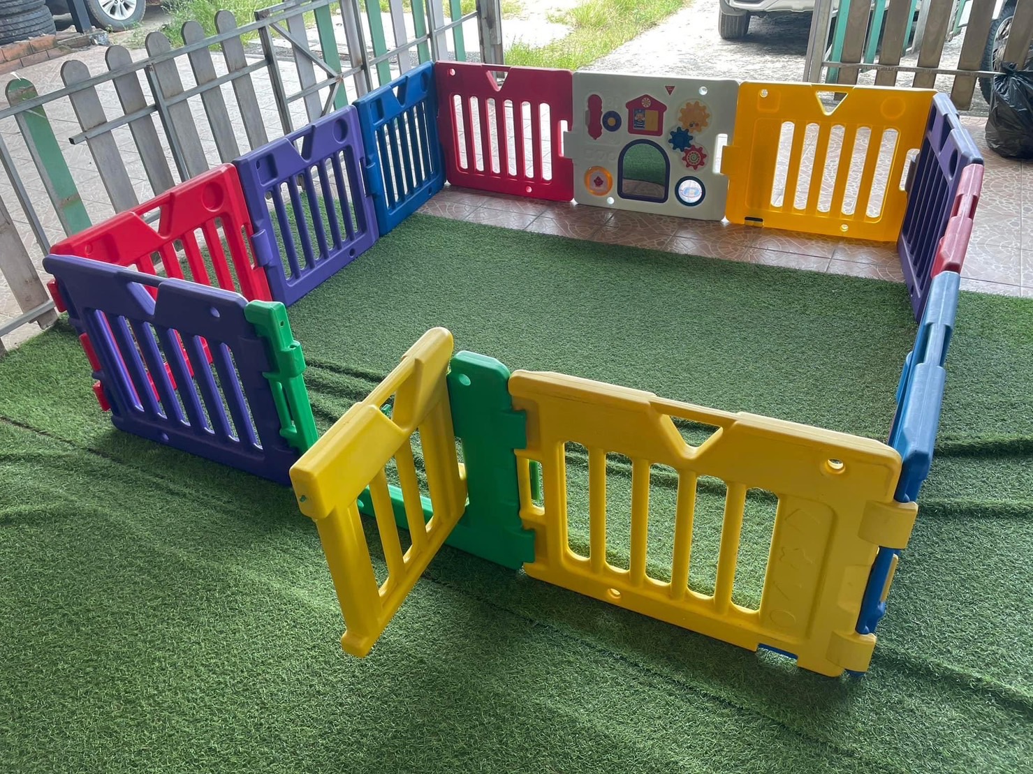 Kid's Land คอกกั้นเด็ก รั้วกั้นเด็ก Kid's Land 12 ครอบที่นอน 6ฟุต สภาพสวย 90% แถมเสื่อพับพร้อมถุงเก็บ6ฟุต