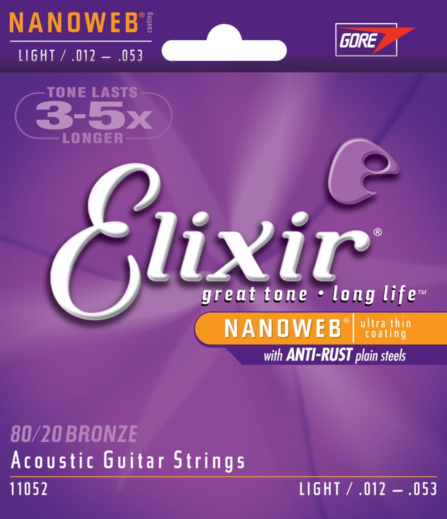 สายกีตาร์โปร่ง Elixir 80/20 Bronze Nanoweb Anti-Rust, Light, 12-53