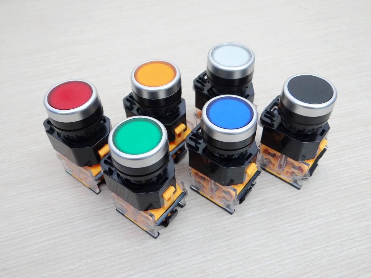 LA38 22mm Flat Head Pushbutton Switch 1NO/1NC Self-locking (Red - กดล็อค) LA38-11S