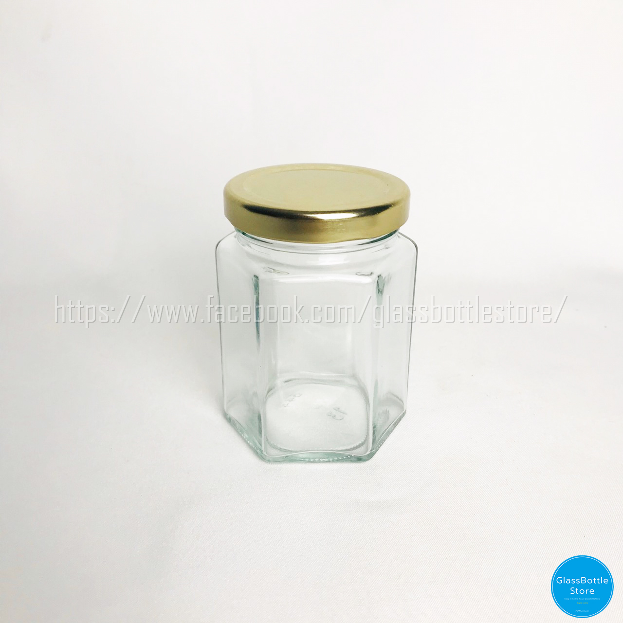ขวดแก้ว หกเหลี่ยม 180ml ฝาเกลียวล็อคสีทอง