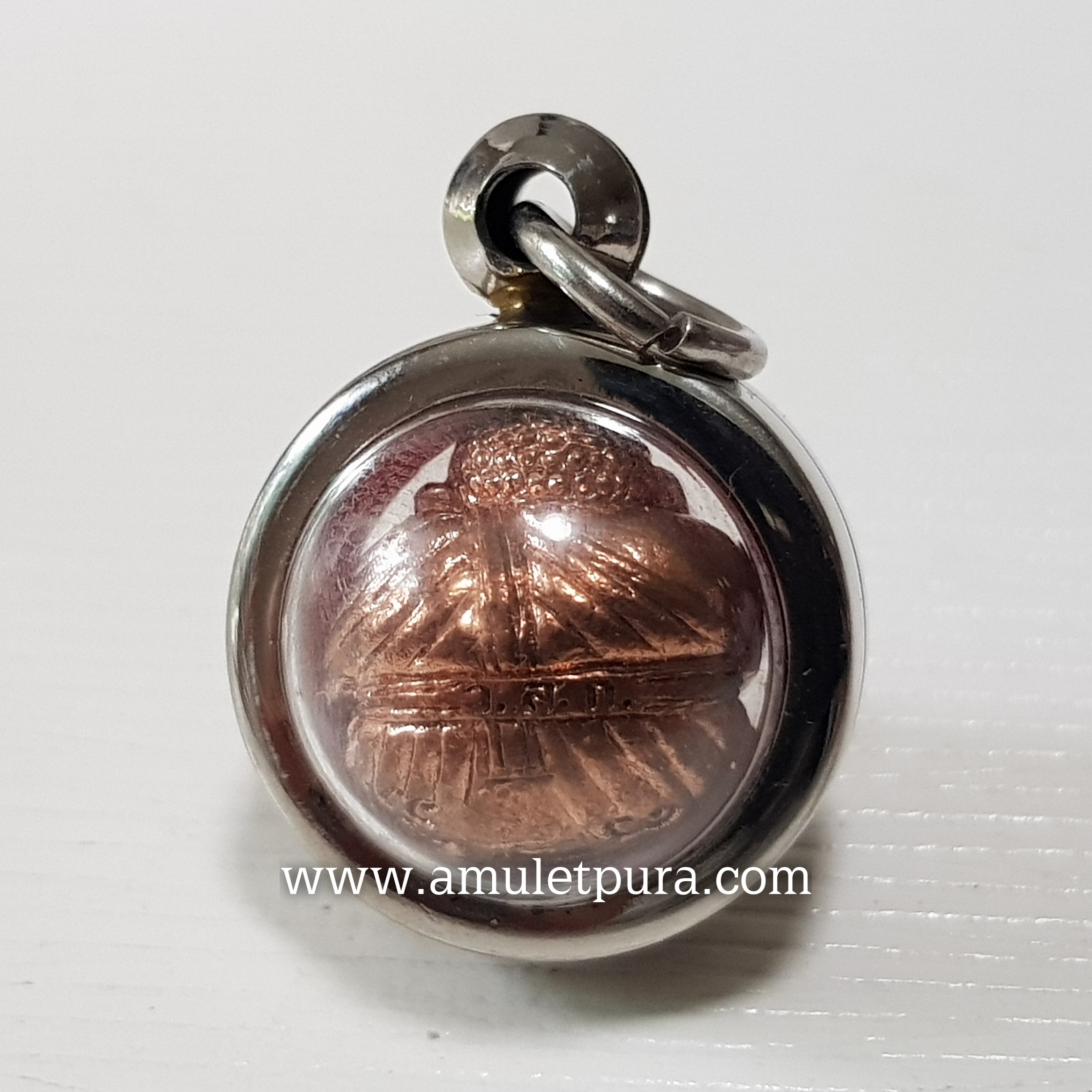 ลูกอมพระสังกัจจายน์(ทองแดง)งานกฐินปี53 ครูบาอริยชาติ วัดแสงแก้วโพธิญาณ จ.เชียงราย(มีโค้ดใต้ฐาน พร้อมกรอบสแตนเลส)