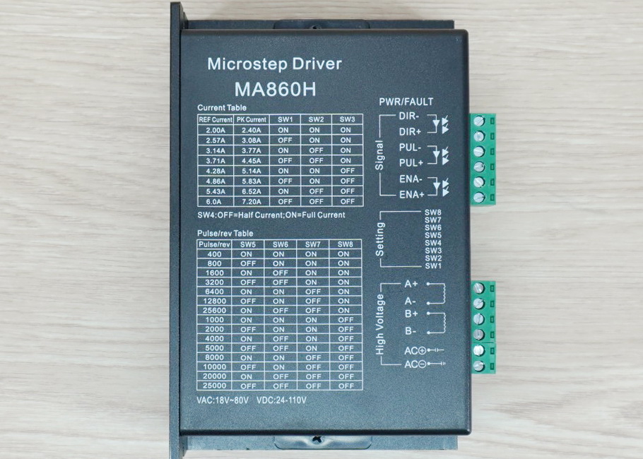 MA860H (Jiawen) Microstep Driver Peak 7.2A, 24-110 VDC / 18-80 VAC 2-phase