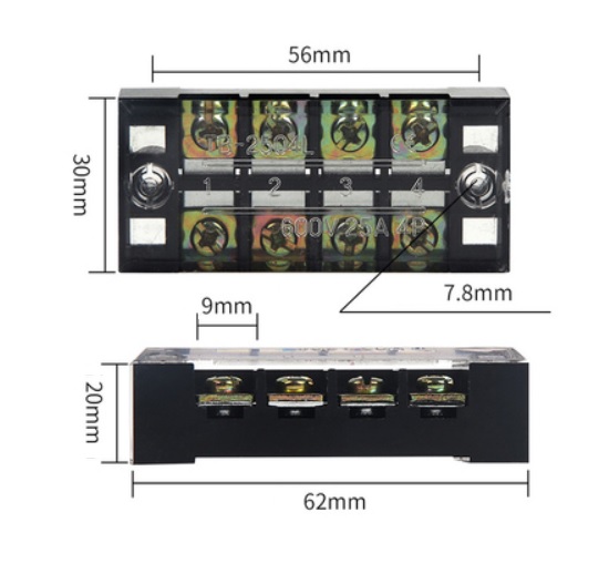 Terminal Blocks TB-2504 (600V 25A 4P) Patch Panel Wiring Row Junction Box