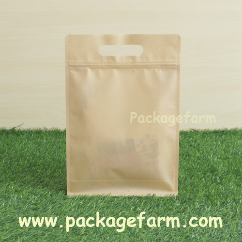 ซองซิปตั้ง+หิ้วได้ ก้นสี่เหลี่ยม กระดาษคราฟท์สีน้ำตาล แถบหน้าต่างใส