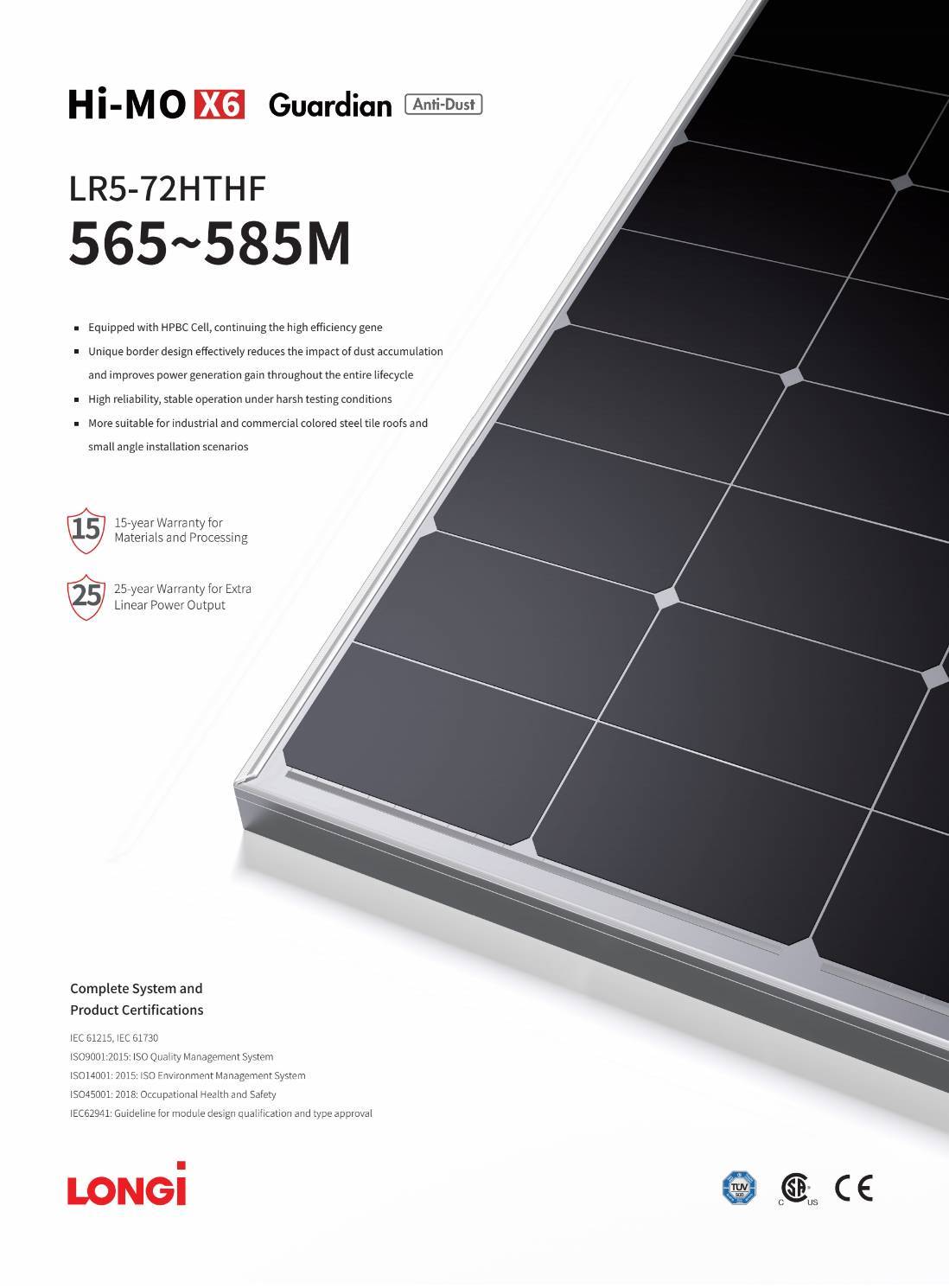 Solar Cell 580W LONGI HIMO-X6 ANTI-DUST ขอบ 30MM.