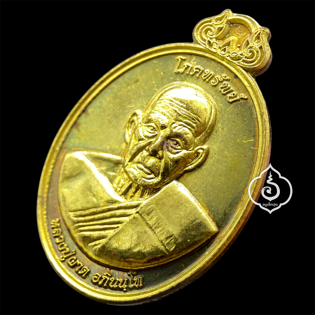 เหรียญโภคทรัพย์ หลังครุฑ เนื้อทองทิพย์ รุ่นแรก ปี54 หลวงปู่ผาด วัดไร่ จ.อ่างทอง (มีโค้ด หมายเลข 9)