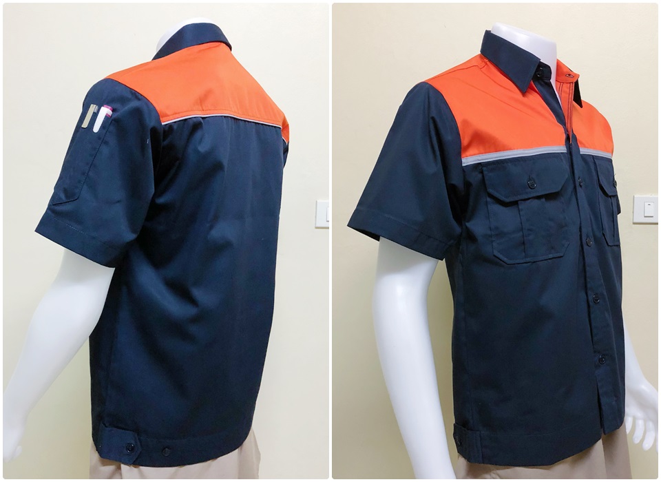 เสื้อช็อปแขนสั้นแบบกรมอกส้มกุ้นเทา (รหัส A23)