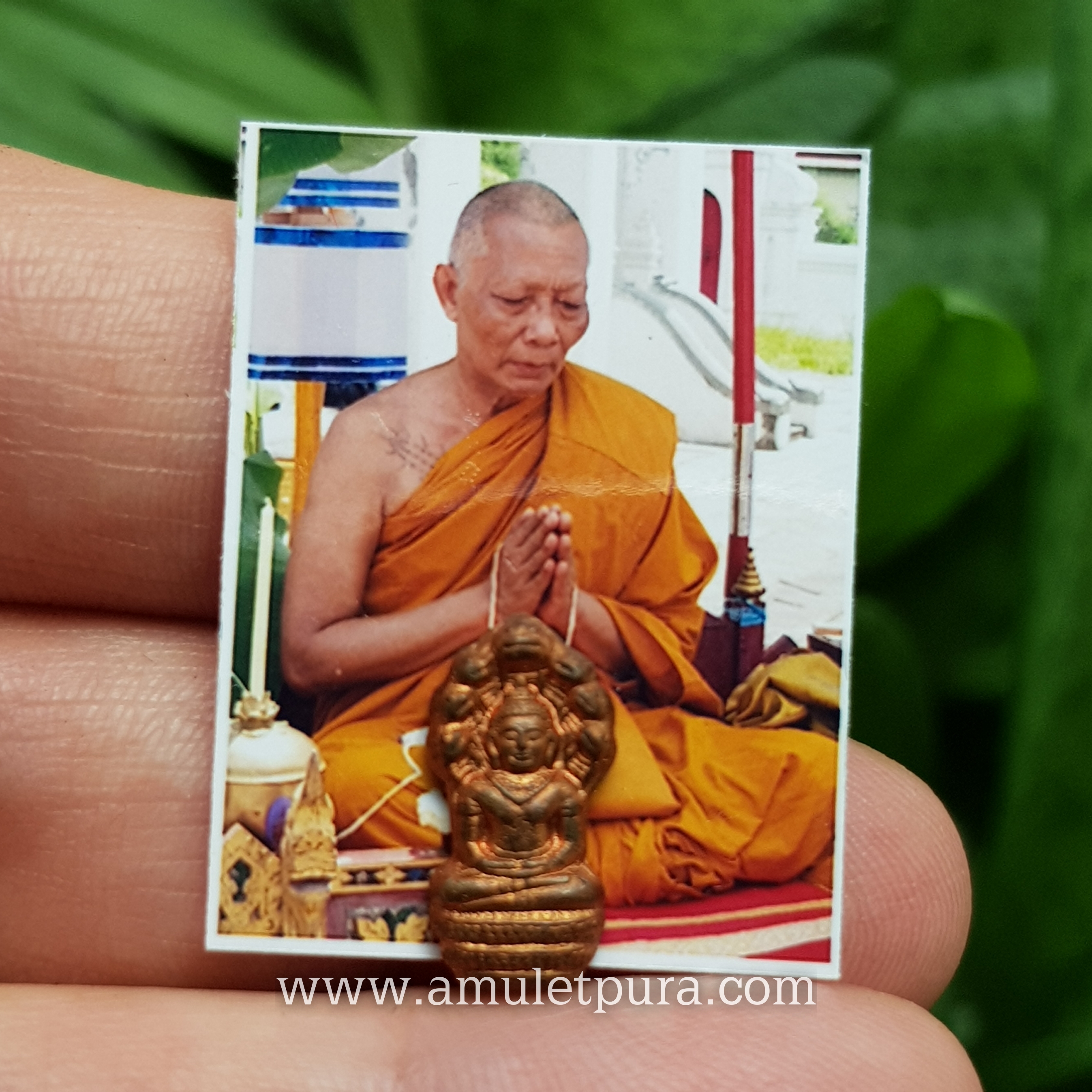 พระนาคปรกใบมะขาม (ทองแดงผิวไฟ) ปี53 หลวงพ่อสาคร วัดหนองกรับ จ.ระยอง (มีโค้ด พร้อมรูปถ่ายหลวงพ่อ ด้านหลังปั้มยันต์ห้าหมึกแดง)