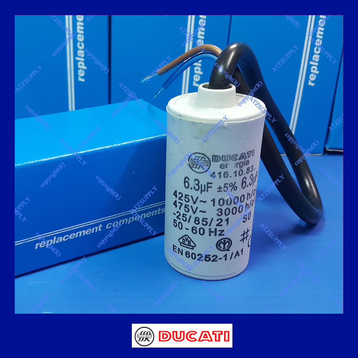DUCATI 6.3 uf 475V แคป รัน กลม สาย 450 คุณภาพสูงจากยุโรป สำเนา