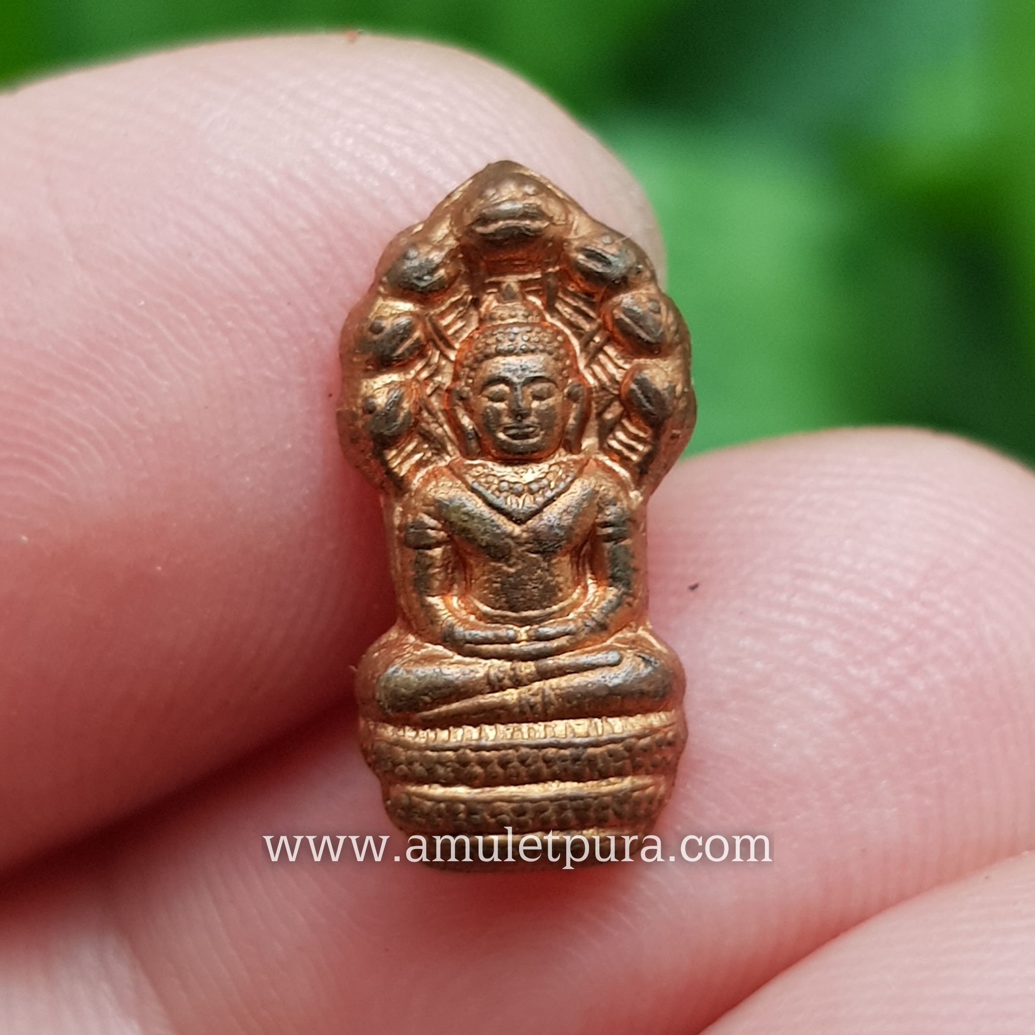 พระนาคปรกใบมะขาม (ทองแดงผิวไฟ) ปี53 หลวงพ่อสาคร วัดหนองกรับ จ.ระยอง (มีโค้ด พร้อมรูปถ่ายหลวงพ่อ ด้านหลังปั้มยันต์ห้าหมึกแดง)