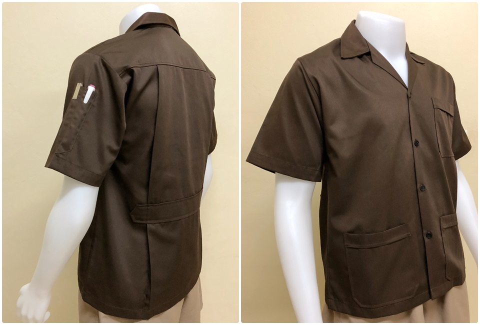 เสื้อช็อปแขนสั้นแบบสามกระเป๋าสีน้ำตาลล้วน (รหัส A9)