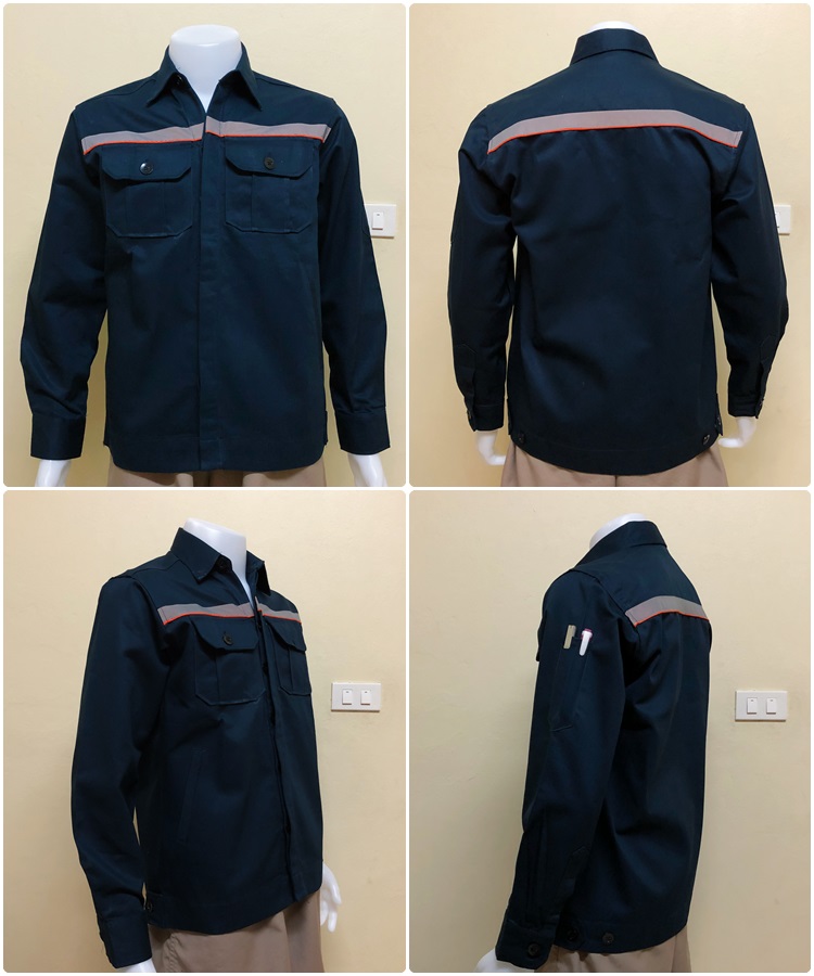 เสื้อช็อปแขนยาวผ้าเวสปอยท์แบบกรมกุ้นส้มติดสะท้อนแสง (รหัส A68)