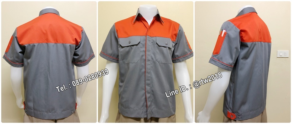 เสื้อช็อปแขนสั้นแบบเทาอกส้มกระดุมซ่อนสาบ (รหัส A22)