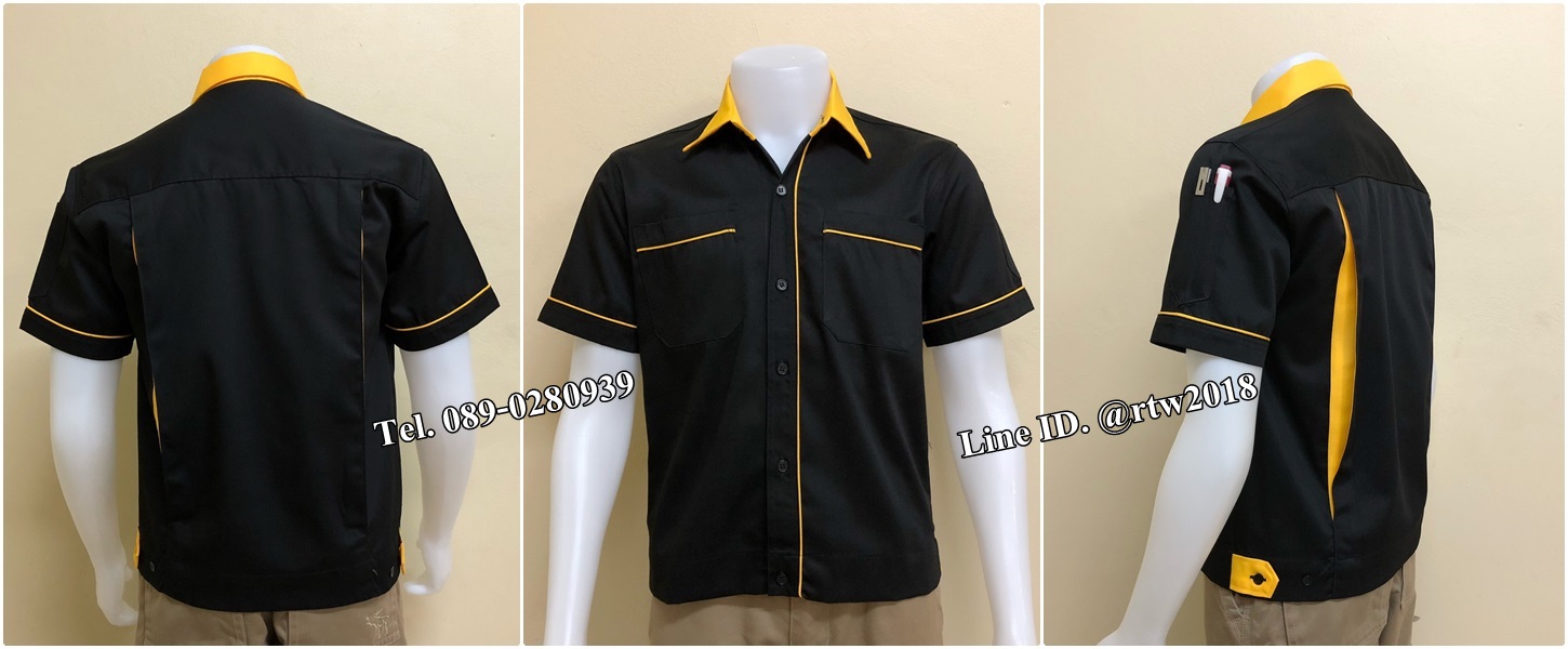 เสื้อช่างแขนสั้นแบบดำกุ้นเหลือง (รหัส A79)