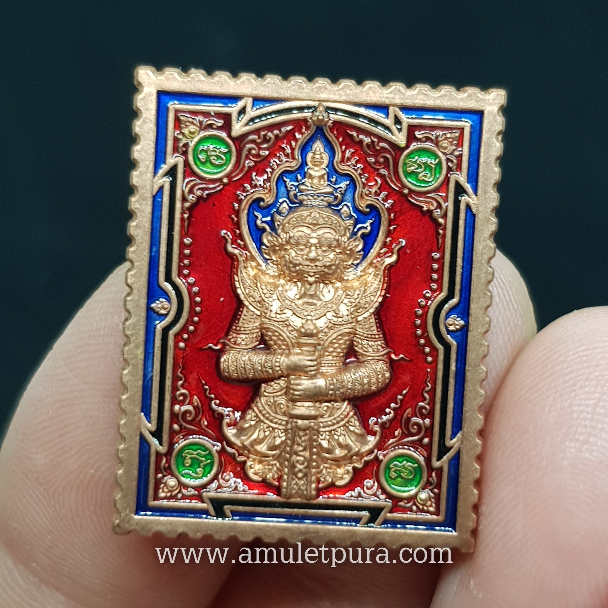 เหรียญแสตมป์ท้าวเวสสุวรรณ(เนื้อทองแดงลงยาแดง)รุ่นเบิกทรัพย์ ปี64 สํานักสงฆ์ห้วยยาว จ.เชียงใหม่(มีโค้ด หมายเลข 166 สร้าง 168 องค์)