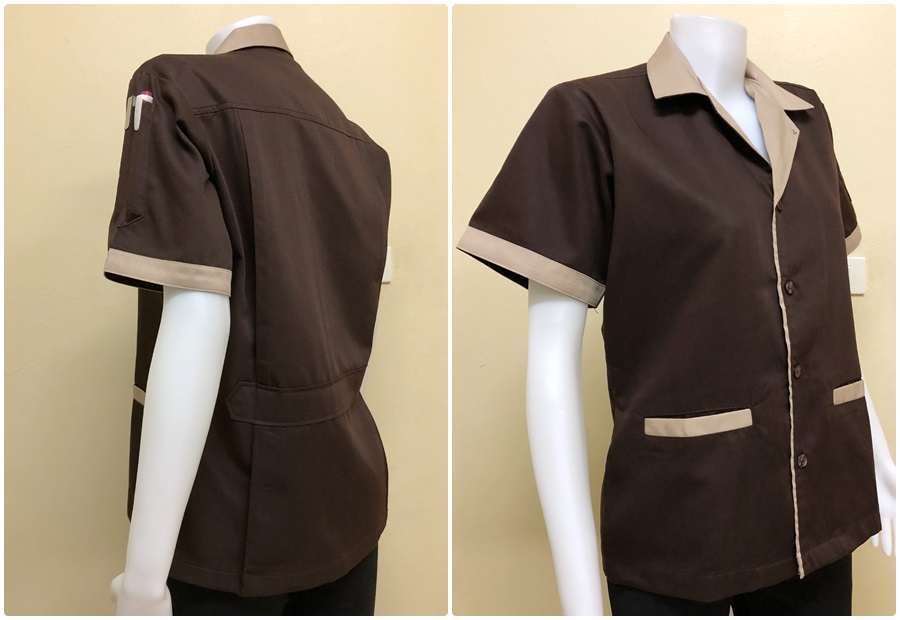 เสื้อแม่บ้านคอฮาวายแขนสั้นสีน้ำตาล (รหัส C2)