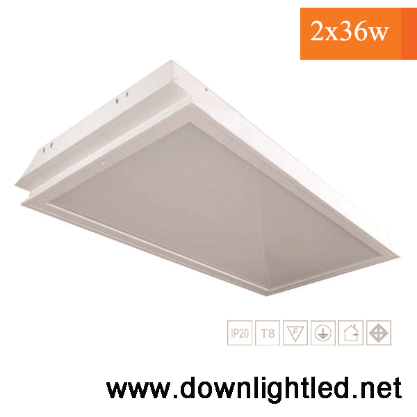 โคมฝังฝ้าหน้าพลาสติกขอบอลูมิเนียม 2x36
