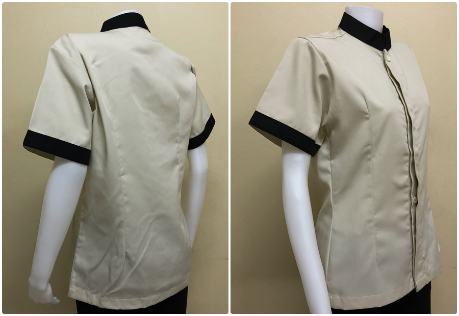 เสื้อแม่บ้านคอจีนแขนสั้นสีครีม/ดำ(รหัส C5)