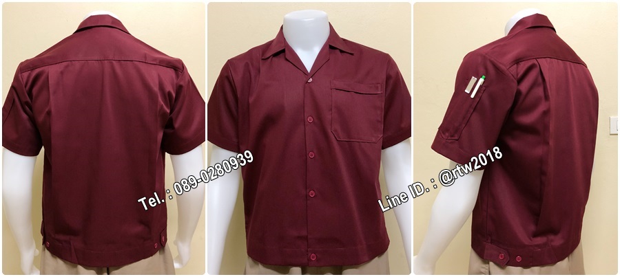 เสื้อช็อปแขนสั้นแบบกระเป๋าเดียวเอวจั้มสีเลือดหมูล้วน (รหัส A12)
