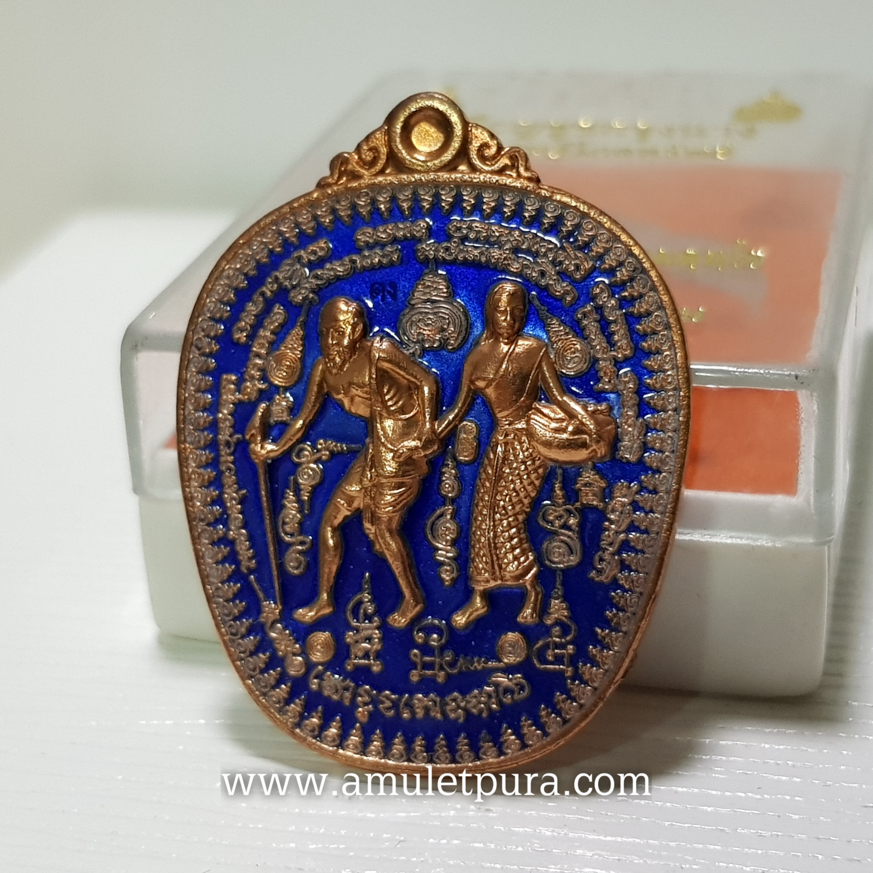 ชูชกจูงนาง(ทองแดงลงยาสีน้ำเงิน)รุ่นเศรษฐีโภคทรัพย์ ปี56 หลวงพ่อสัญญา วัดกลางบางแก้ว จ.นครปฐม(มีโค้ด หมายเลข ๒๐๐)