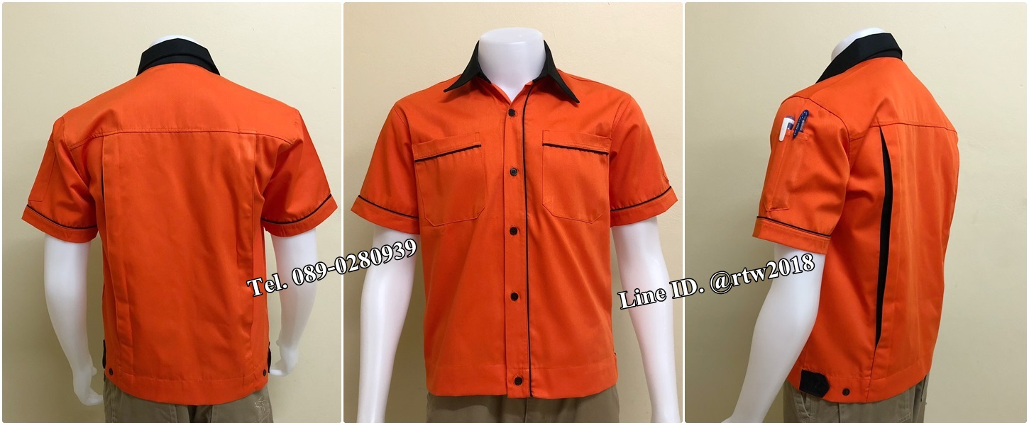 เสื้อช็อปแขนสั้นแบบส้มกุ้นดำ (รหัส A92)