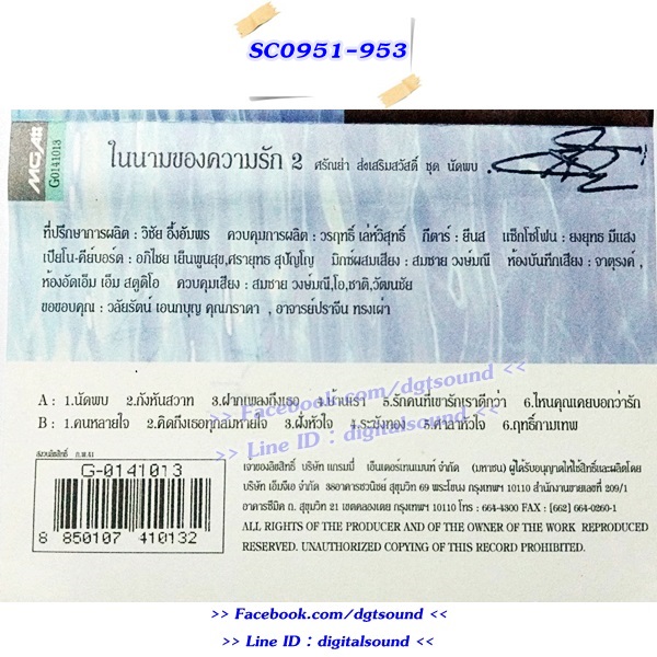 ขายเทปเพลง ศรัณย่า ส่งเสริมสวัสดิ์ อัลบั้ม ในนามของความรัก 1+2+3