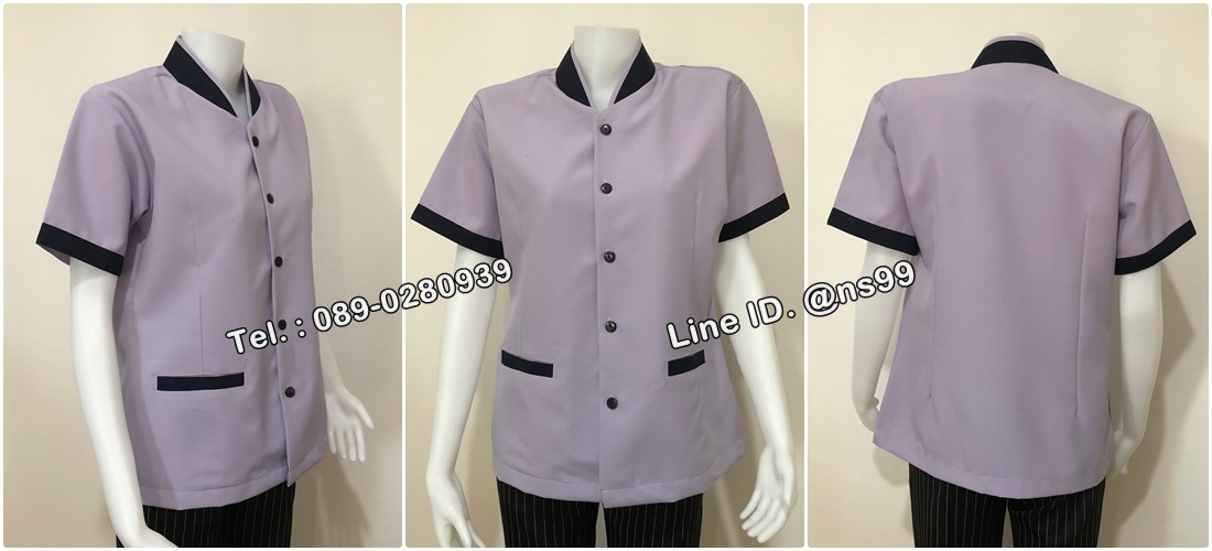 เสื้อแม่บ้านคอจีนแขนสั้นสีม่วงเทา/กรมท่า (รหัส C12 )