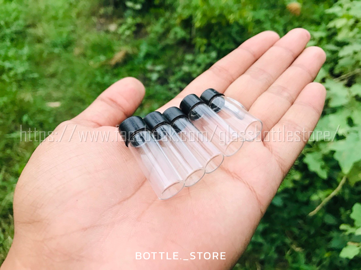 ขวดแก้วจิ๋ว 2ml สีใส ฝาพลาสติกสีดำ