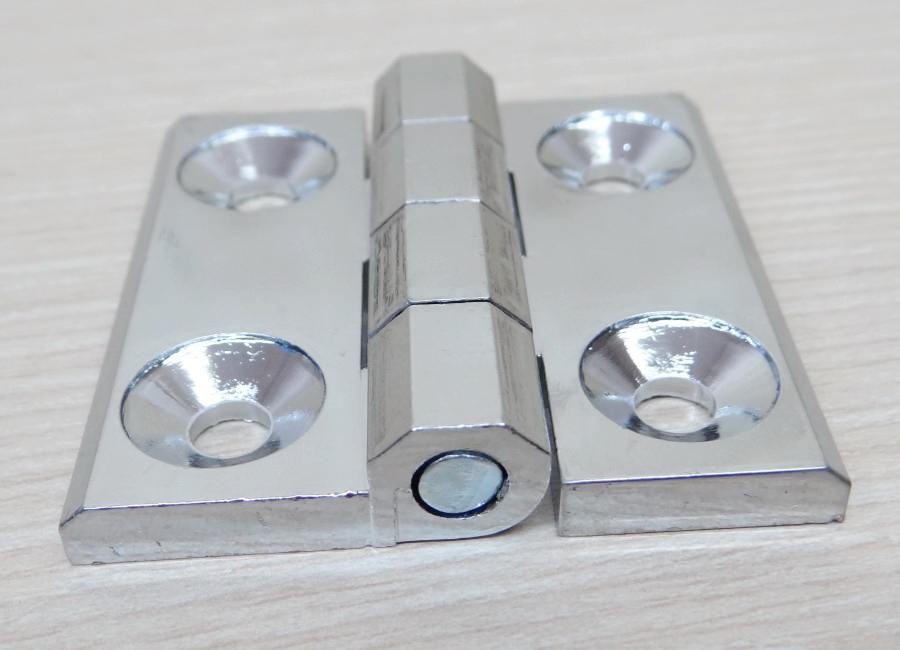 บานพับ Hinge 60x60 mm Zinc alloy หนา 6 mm ระยะรู 35x35 mm, รูยึด 6.5 mm (สีเงิน)