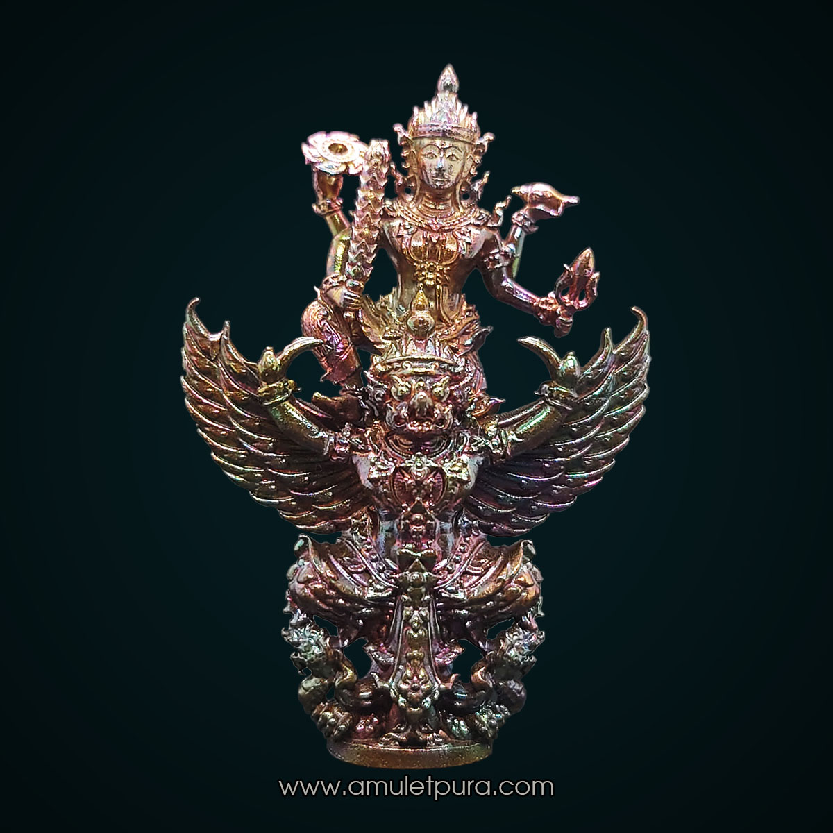 พระนารายณ์ทรงครุฑ รุ่นแรก (เนื้อทองแดงผิวรุ้ง) ปี60 หลวงพ่อสิน วัดละหารใหญ่ จ.ระยอง (มีโค้ด หมายเลข619)