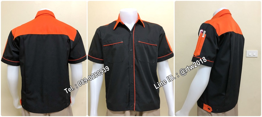 เสื้อช็อปแขนสั้นแบบดำบ่าส้ม (รหัส A41)