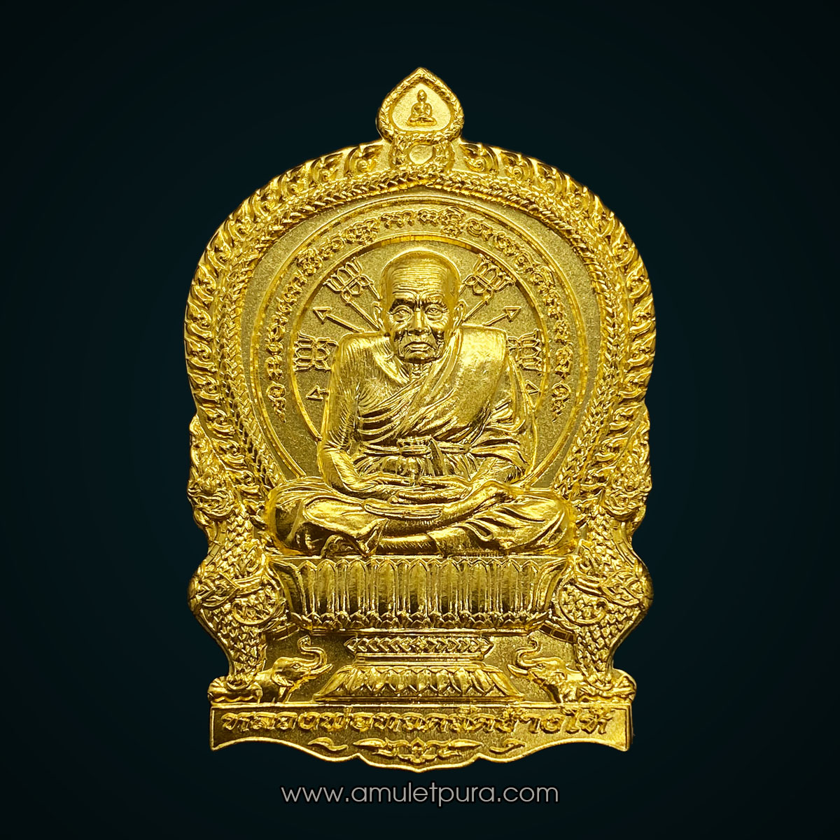 เหรียญปั๊มนั่งพานหลวงปู่ทวด (เนื้อกะหลั่ยทอง) รุ่นชนะมาร รุ่นแรก ปี58 พ่อท่านเขียว วัดห้วยเงาะ จ.ปัตตานี (มีโค้ด หมายเลข34)