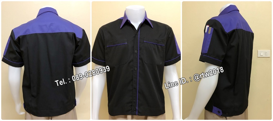 เสื้อช็อปแขนสั้นแบบดำบ่าม่วง (รหัส A56)