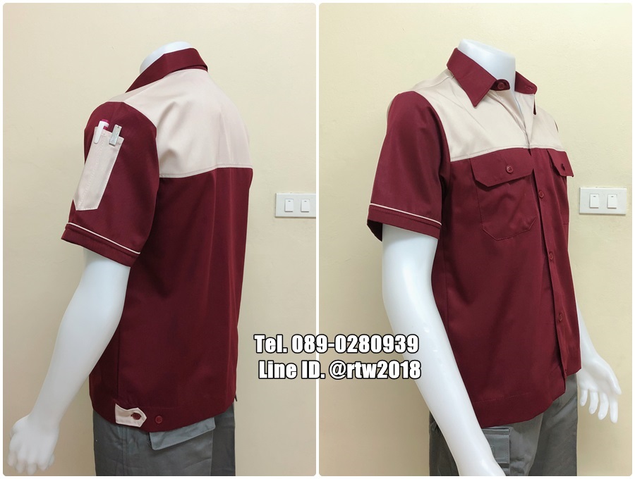 เสื้อช็อปแขนสั้นแบบเลือดหมูอกครีม (รหัส A76)