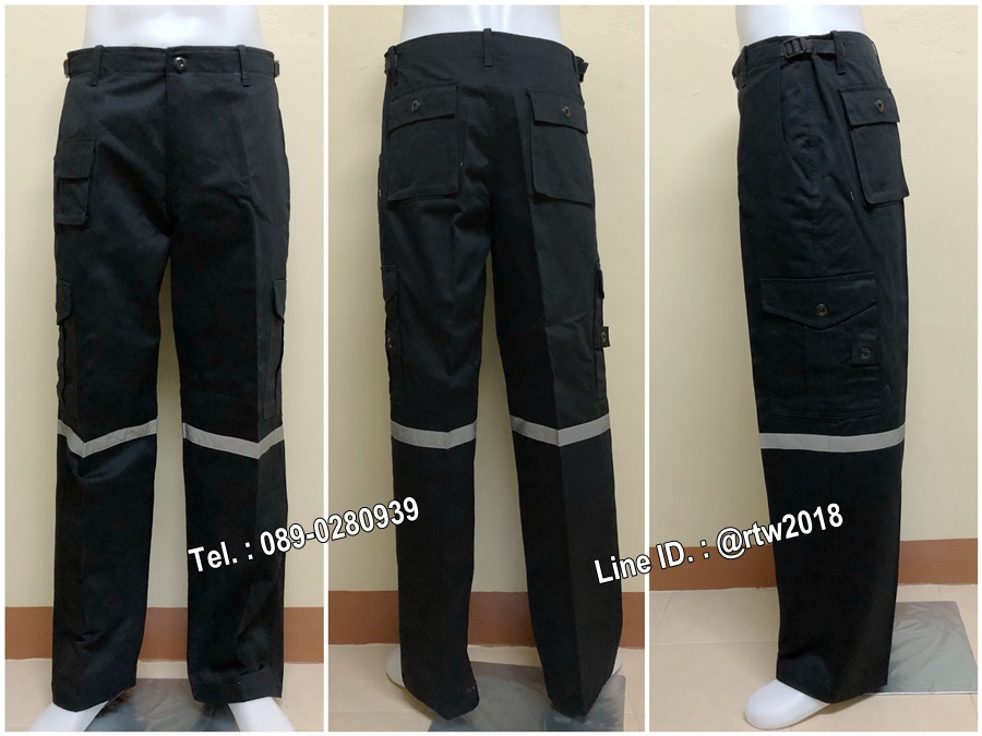 กางเกงช่างผ้าเวสปอยท์ทรงทหาร 7 กระเป๋า สีดำติดสะท้อนแสง (รหัส B4)