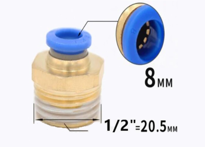 PC8-04: 8mm to 1/2BSP (20.5mm) Pneumatic Fittings Brass Quick Connectors
