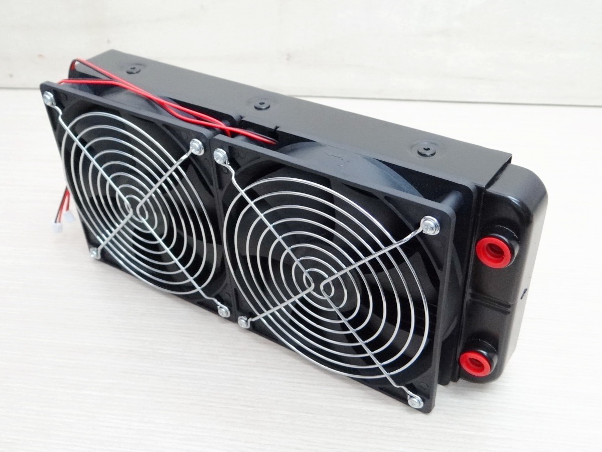 240mm Aluminum Radiator Water Cooling 18 Tube Heat Exchanger หัวเกลียว 1/8BSP (9.5mm) + 2 Fan 12V DC