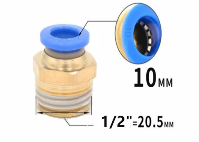 PC10-04: 10mm to 1/2BSP (20.5mm) Pneumatic Fittings Brass Quick Connectors