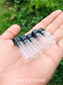 ขวดแก้วจิ๋ว 2ml สีใส ฝาพลาสติกสีดำ