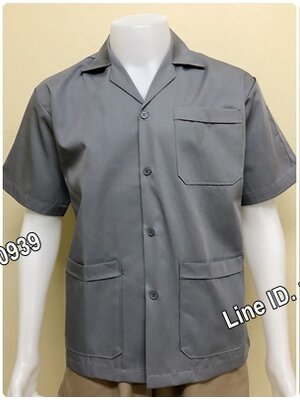 เสื้อช็อปแขนสั้นแบบสามกระเป๋าสีเทาล้วน (รหัส A11)