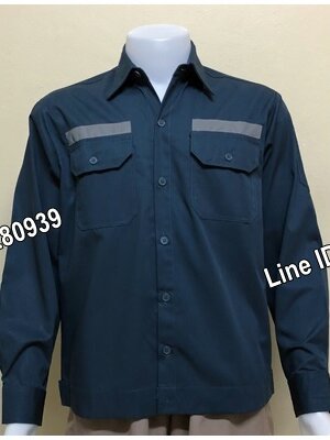 เสื้อช๊อปแขนยาวผ้าคอมแบบสีเทาติดสะท้อนแสงหน้าหลัง (รหัส A62)