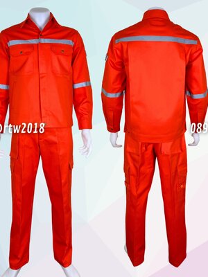 ชุดช่างแจ็คเก็ตแขนยาวผ้าเวสปอยท์ 4 กระเป๋าสีส้ม (ติดสะท้อนแสง) กางเกงช่างผ้าเวสปอยท์ 7 กระเป๋าสีส้ม