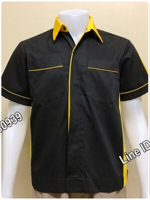 เสื้อช็อปแขนสั้นแบบดำข้างเหลืองกระดุมซ่อนสาบ (รหัส A17)