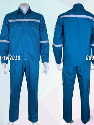 ชุดช่างแจ็คเก็ตแขนยาวผ้าเวสปอยท์ 4 กระเป๋าสีเขียวหัวเป็ด (ติดสะท้อนแสง) กางเกงช่างผ้าเวสปอยท์ 7 กระเป๋าสีเขียวหัวเป็ด