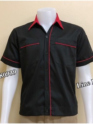 เสื้อช็อปแขนสั้นแบบดำกุ้นแดง (รหัส A78)