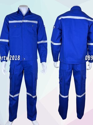 ชุดช่างแจ็คเก็ตแขนยาวผ้าเวสปอยท์ 4 กระเป๋าสีน้ำเงิน (ติดสะท้อนแสง) กางเกงช่างผ้าเวสปอยท์ 7 กระเป๋าสีน้ำเงิน (ติดสะท้อนแสง)