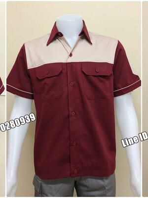 เสื้อช็อปแขนสั้นแบบเลือดหมูอกครีม (รหัส A76)