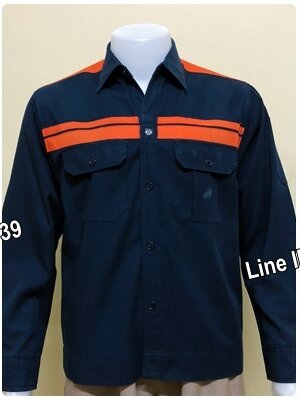 เสื้อช็อปแขนยาวผ้าคอมแบบกรมคาดอกส้มคู่กุ้นสะท้อนหล้งเทา (ยังไม่ติดสะท้อนแสง) (รหัส A74 )