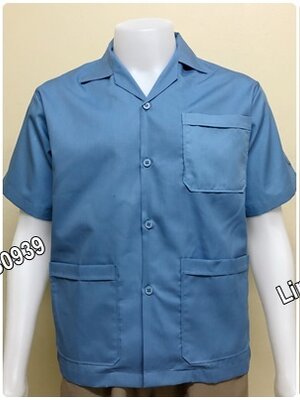 เสื้อช็อปแขนสั้นแบบสามกระเป๋าสีฟ้าล้วน (รหัส A10)